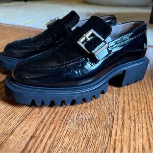 All Saints Glossy Black Loafers with Chunky Sole